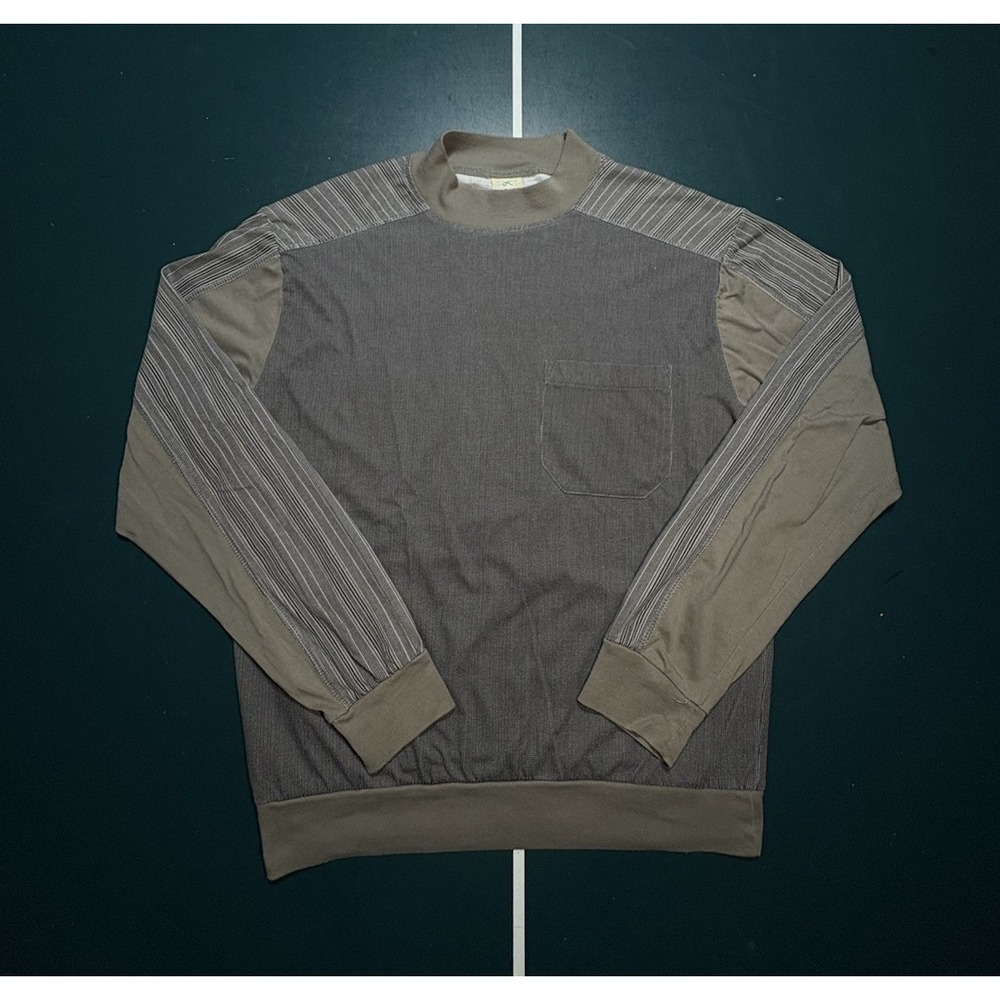 Vintage 90s Single Stitch Pocket T Shirt Men's Medium Striped Gray‎ Long Sleeve